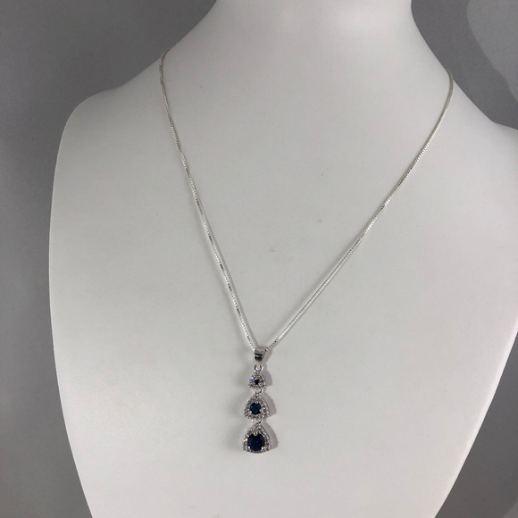 Gem Emporium Jewelry - Tear Drop Pendant with 1.85CT Blue Sapphires